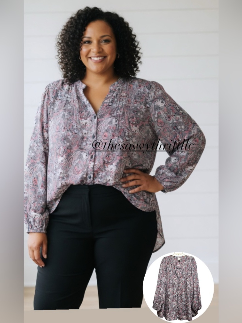 Terra & Sky Women’s Plus Size 3X Paisley Print Button-Down Blouse